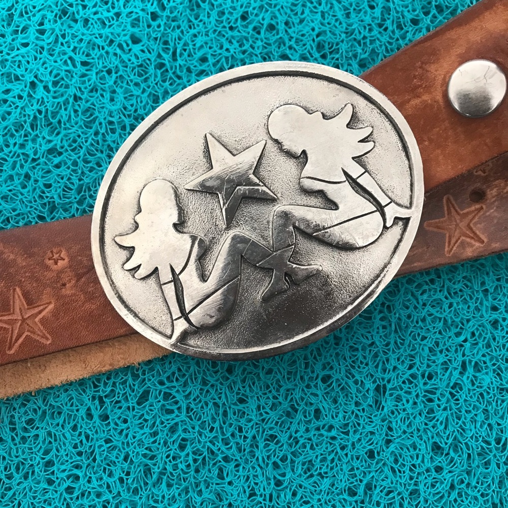 Leather belt with girl buckle